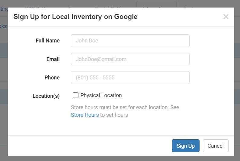 Local Inventory Integration Sign Up Window